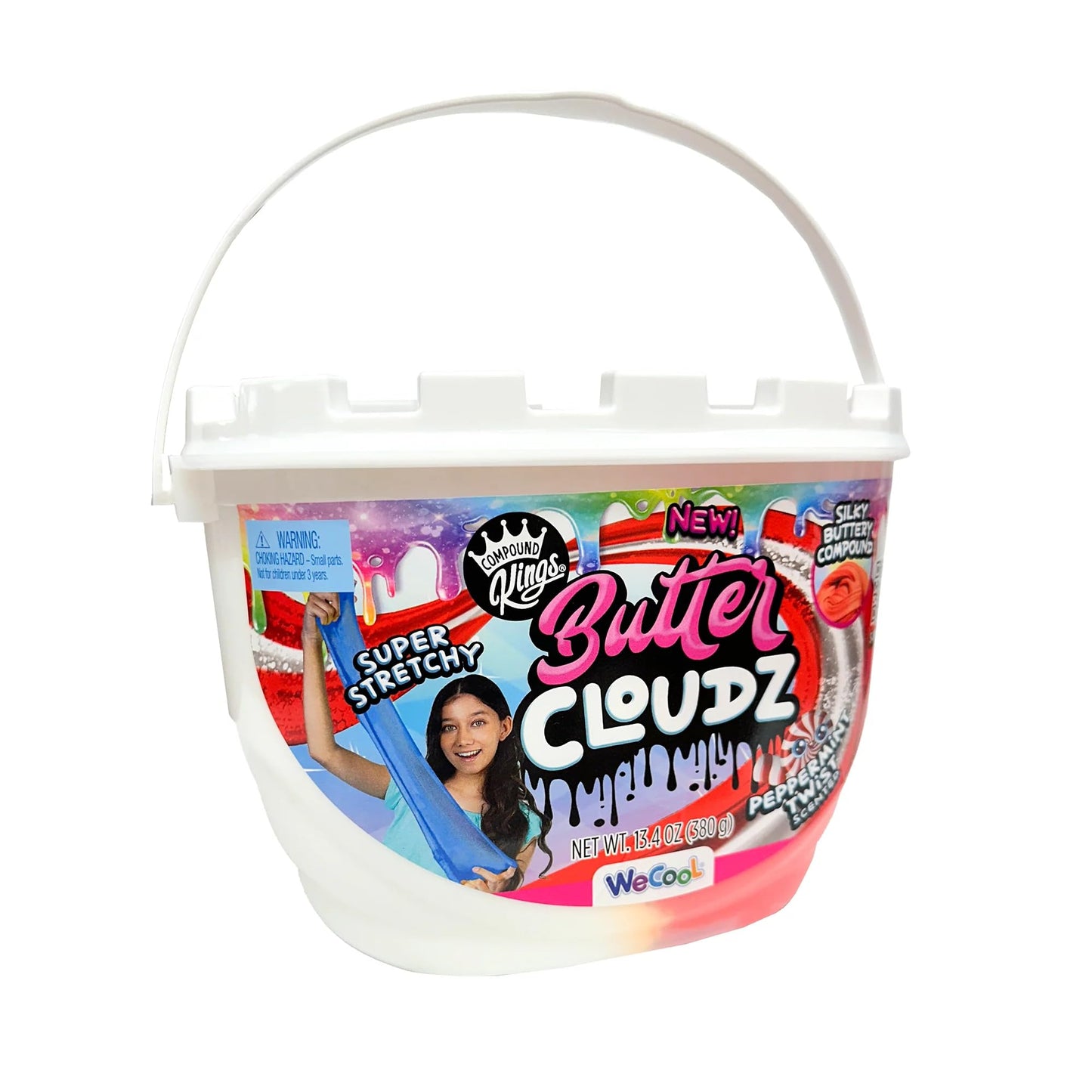 Compound Kings Fluffy Cloudz Butter Slime Bucket For Boys And Girls, Sensory Toy Non-Toxic Non-Sticky, Peppermint Candycane Red/White Slime Gift