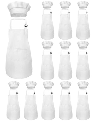 Iagbibui Kids Apron And Chef Hat Set, 24 Pieces Boys Girls Kids Apron With 2 Pockets Adjustable For Cooking Classroom Baking Pai