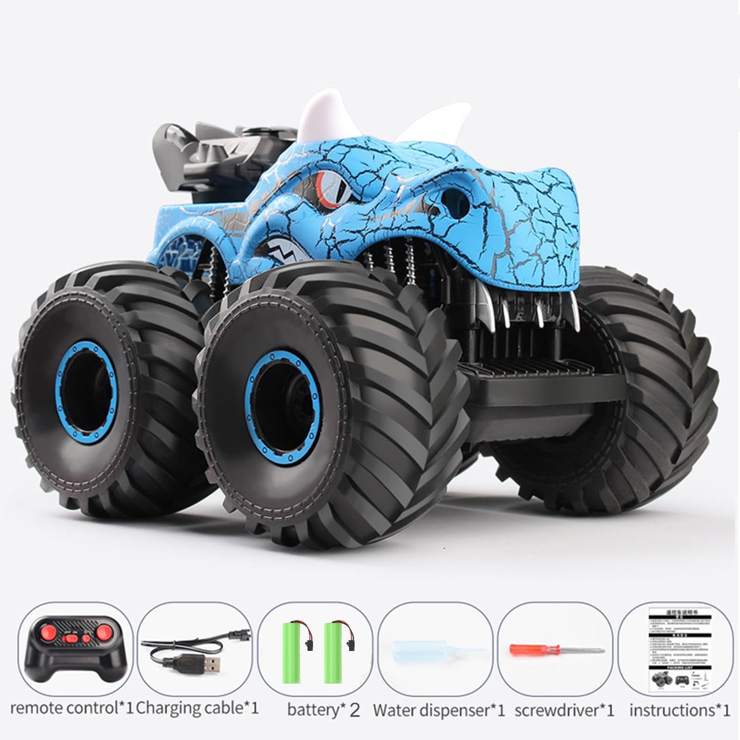 HONGID Dinosaur Remote Control Car,2.4 GHz RC 4WD Monster Trucks for Boys Girls with Light,Sound&Spray,2 Batteries,Dinosaur Toys