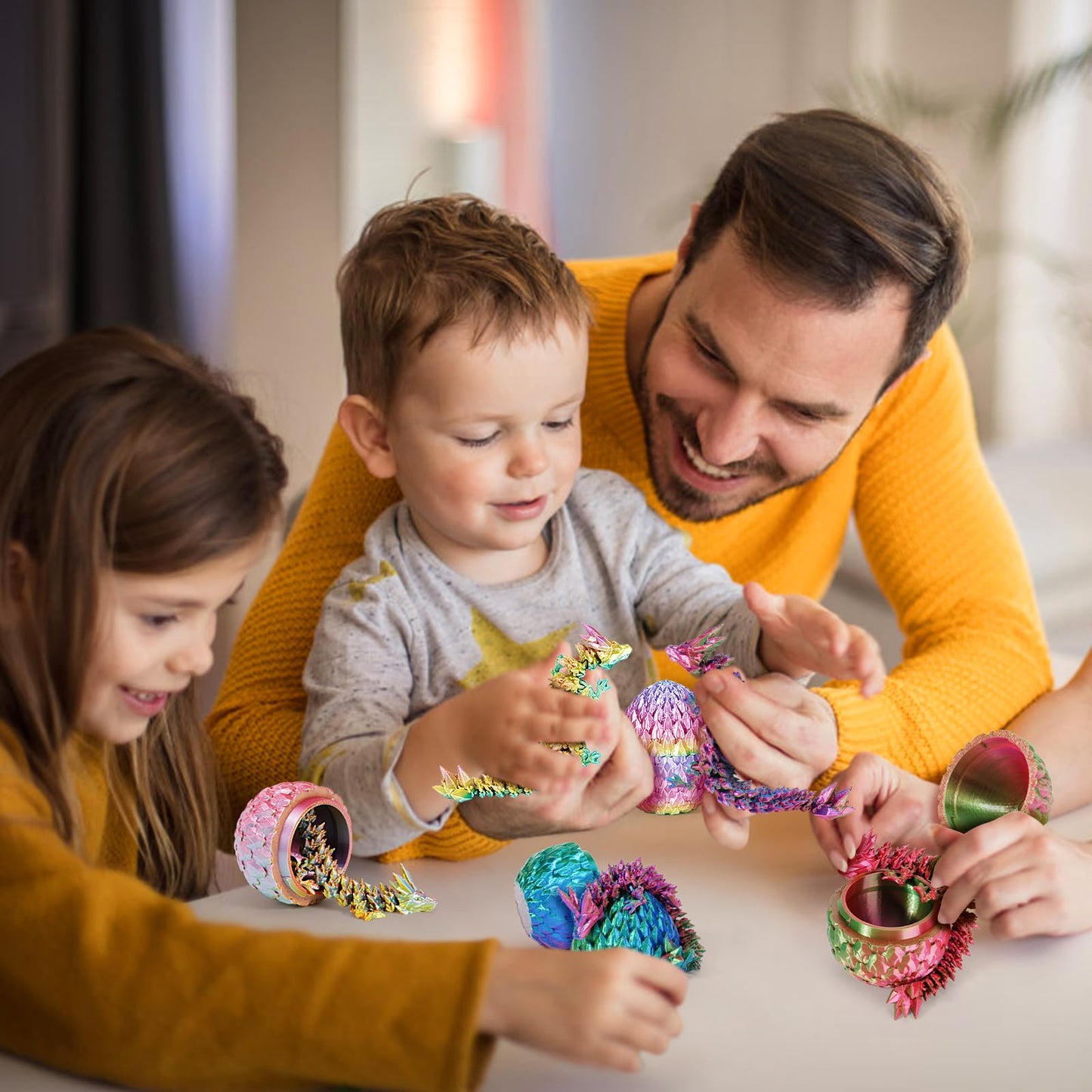 Yilcer 4Pcs 3D Printed Dragon Eggs With Dragon Inside Mini Dragon Egg Easter Eggs Articulated Dragon Easter Basket Stuffers Myst