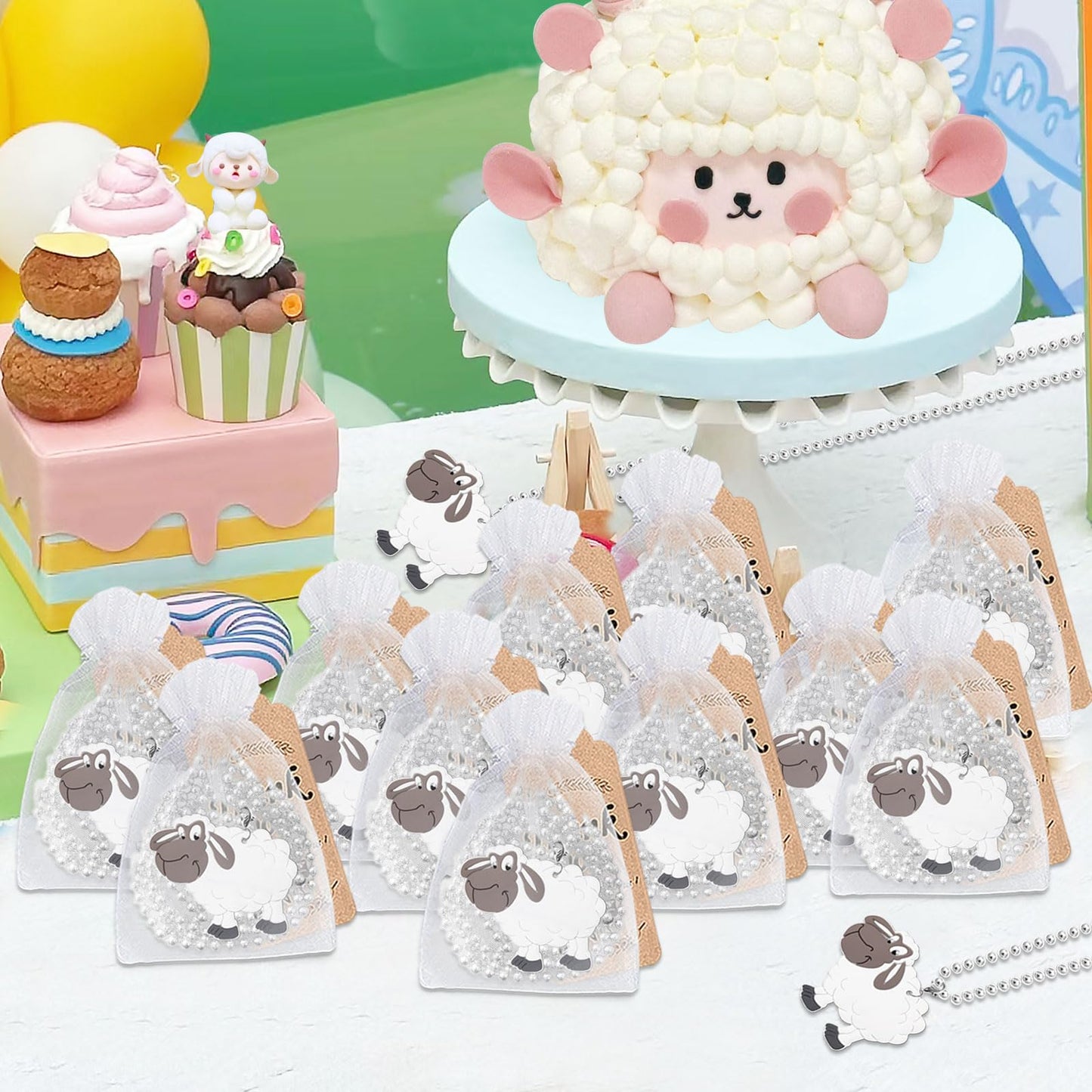 KeeStar 24 Pack Sheep Necklace Party Favors for Farm Animal Baby Shower, Barnyard Themed Party, Birthday, School Carnival Reward