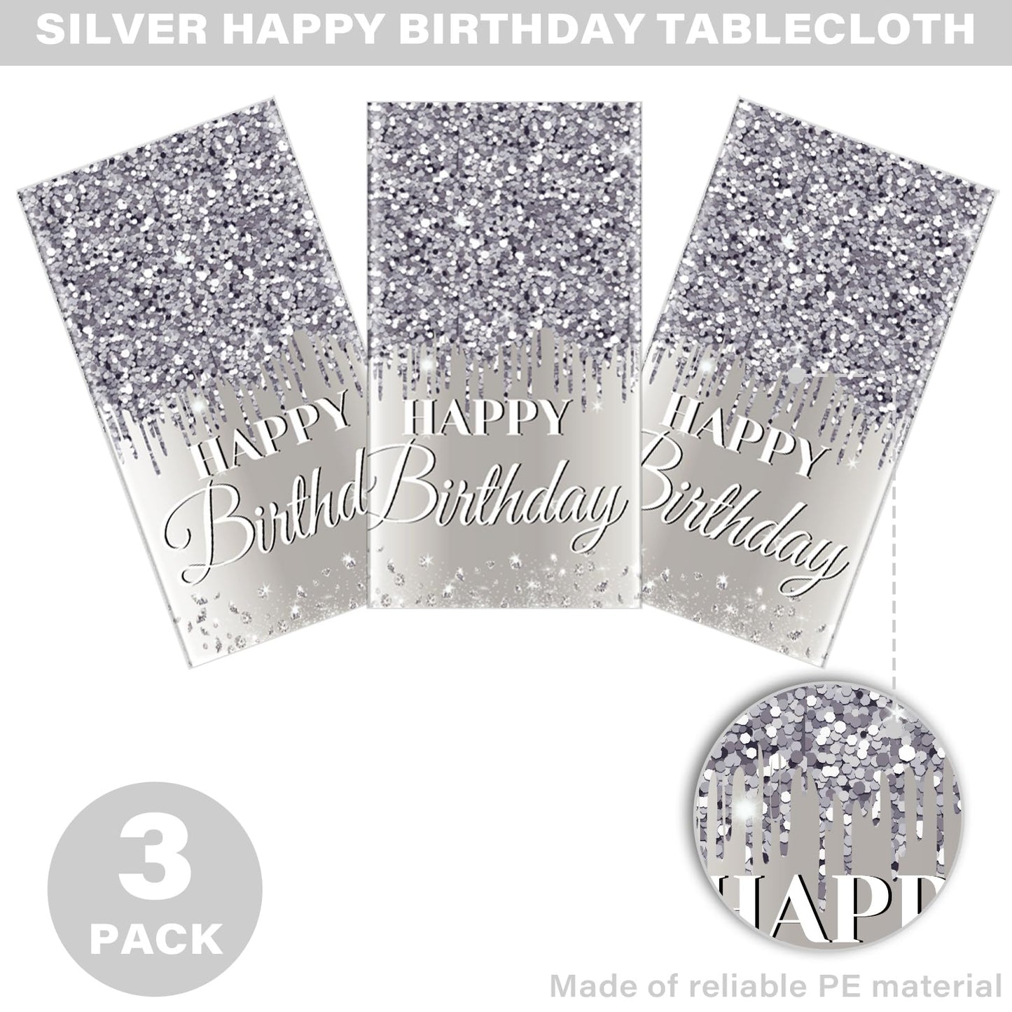 Silver Happy Birthday Party Decorations Silver Theme Table Covers Silver Glitter Birthday Party Tablecloths Supplies Diamonds Silver Party Tablecloths For Baby Shower Wedding Birthday Parties Supplies