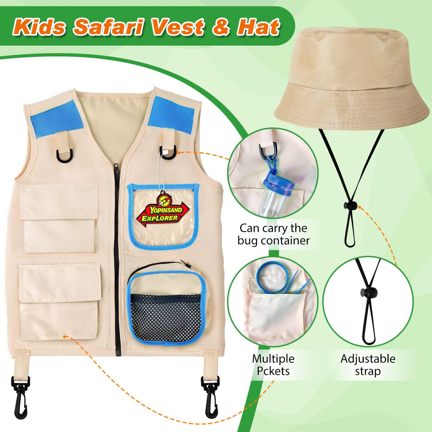 Yopinsand Kids Explore Kit & Bug Catcher Kit, Kids Camping Gear For Kids, Outdoor Exploration Set With Vest & Hat, Ideal Outdoor
