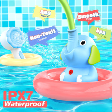 Baby Bath Shower Head For Kids Ages 1-3 Essentials, Edcreaty Rechargeable Cute Elephant Sprays Bathtub Toys With Rubber Hose Spo