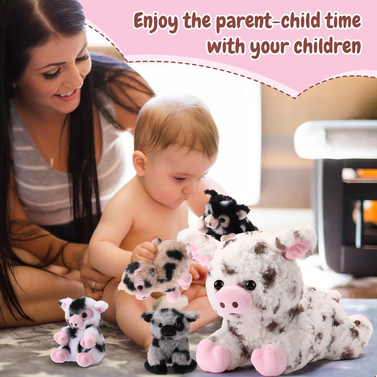 Silipull 5 Pcs Pig Stuffed Animals, 12 Inch Large Plush Mommy Pig with 4 Little Baby in Mother Belly, Gifts for Mothers, Boys an