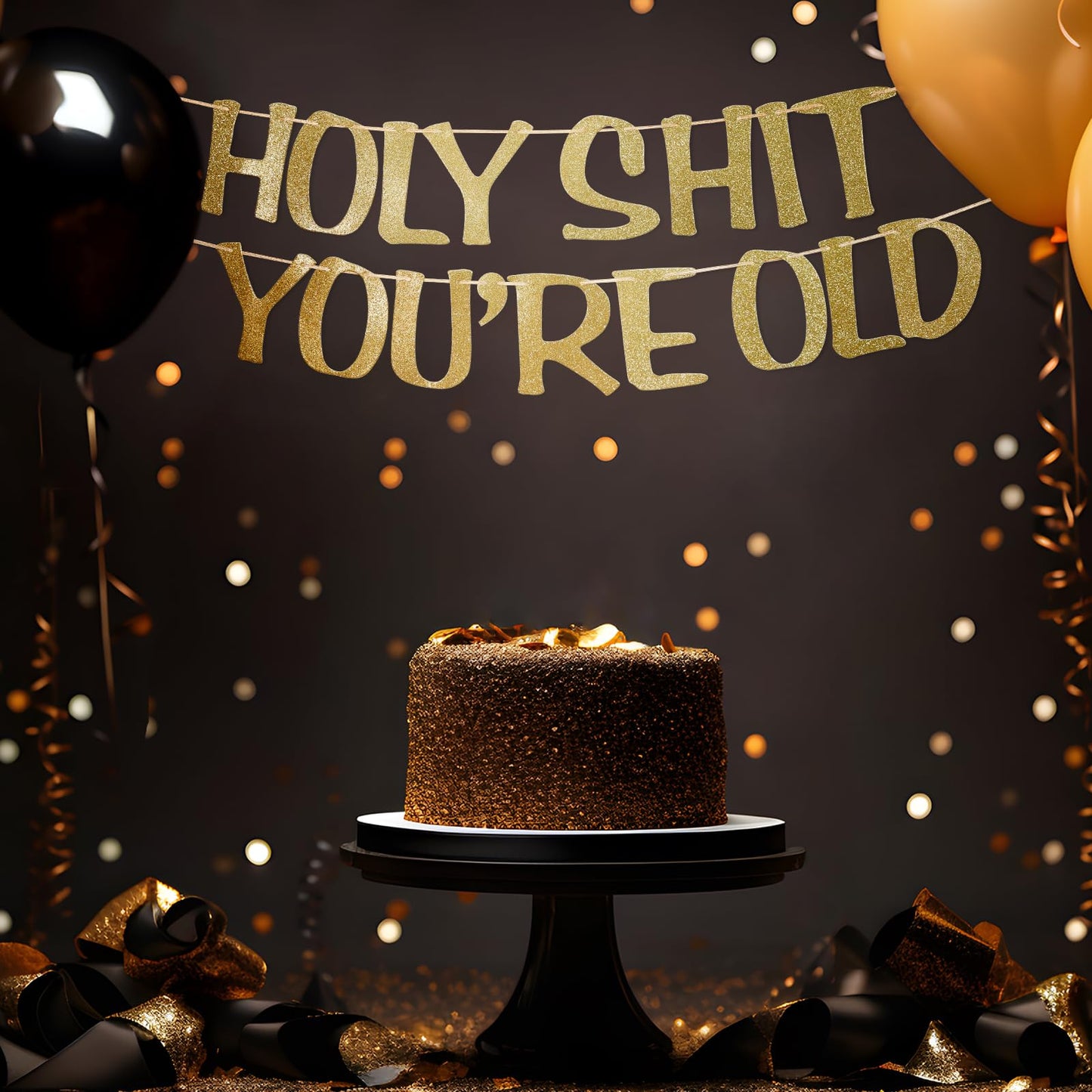 Holy Shit You'Re Old Banner Gold Glitter For 30Th 40Th 50H 60Th 70Th 80Th 90Th Funny Birthday Banner Sign Bunting Party Decor Photo Booth Props (Gold)
