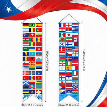 Tatuo 2 Pcs International World Flags Decorations World Bunting Porch Sign Banner Country Flag Soccer Party Supplies Sports Events Bar Sports Clubs Birthday Party Classroom Decoration(Nations)