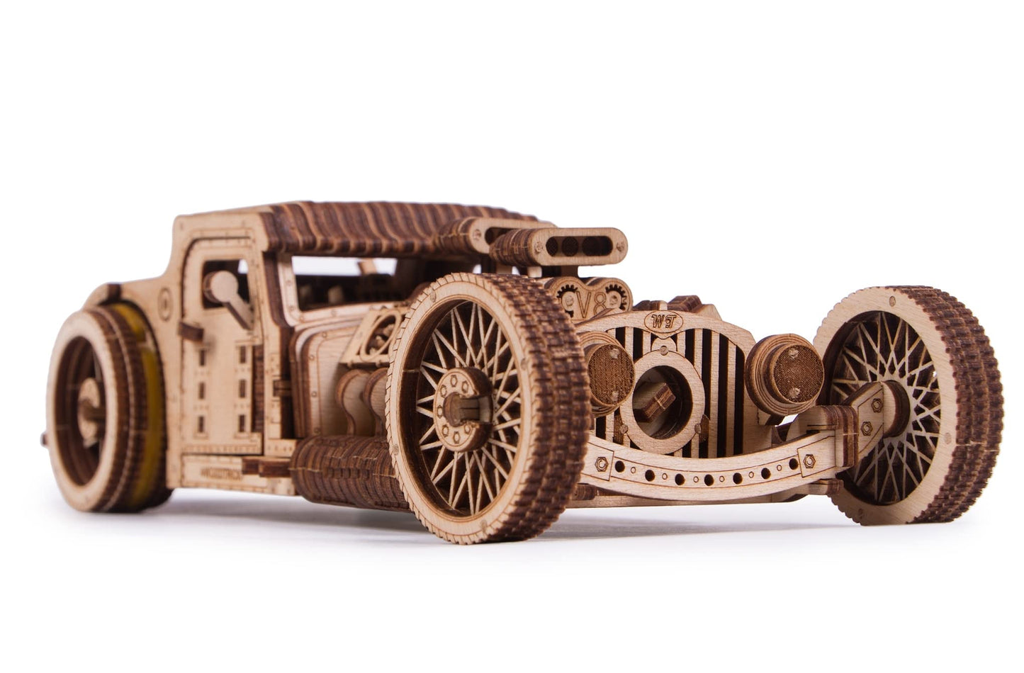 Wood Trick Hot Rod Wooden Model Car Kit To Build - Rides Up To 32 Feet - Detailed - 3D Wooden Puzzles For Adults And Kids To Build - Engineering Diy Mechanical Wood Model Kits For Adults