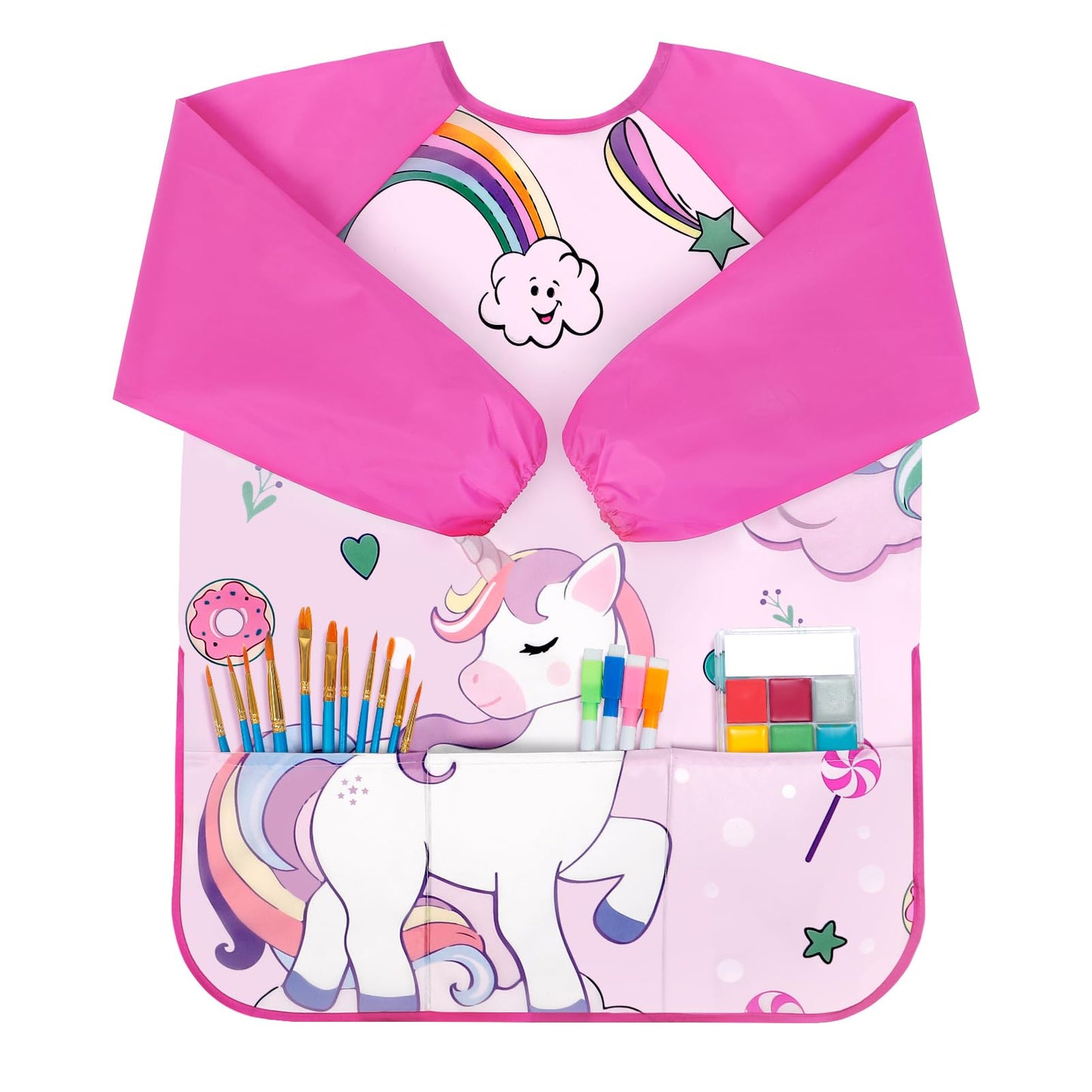 Bassion Toddler Art Smock, Smocks For Kids Artist Painting Aprons Waterproof Long Sleeve With 3 Pockets For Age 2-6 Years