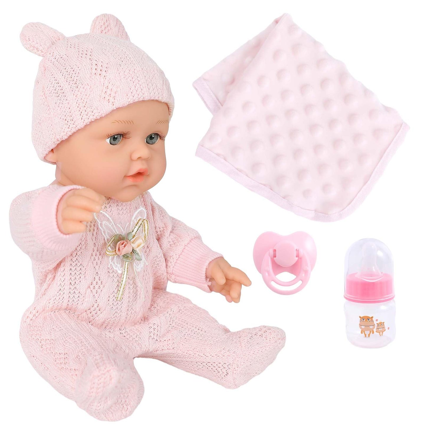 12 Inch Baby Dolls Set With Accessories And Clothes,Newborn Girls Baby Doll With Soft Sleep Bassinet Bed Crib Pillow Blanket Pac