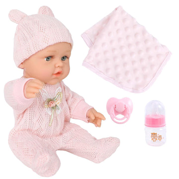 12 Inch Baby Dolls Set With Accessories And Clothes,Newborn Girls Baby Doll With Soft Sleep Bassinet Bed Crib Pillow Blanket Pac