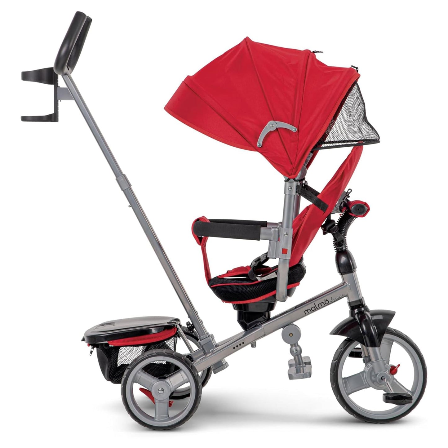Huffy Malm Luxe 4-in-1 Canopy Trike with Push Handle, Cup Holder & Rear Storage Red