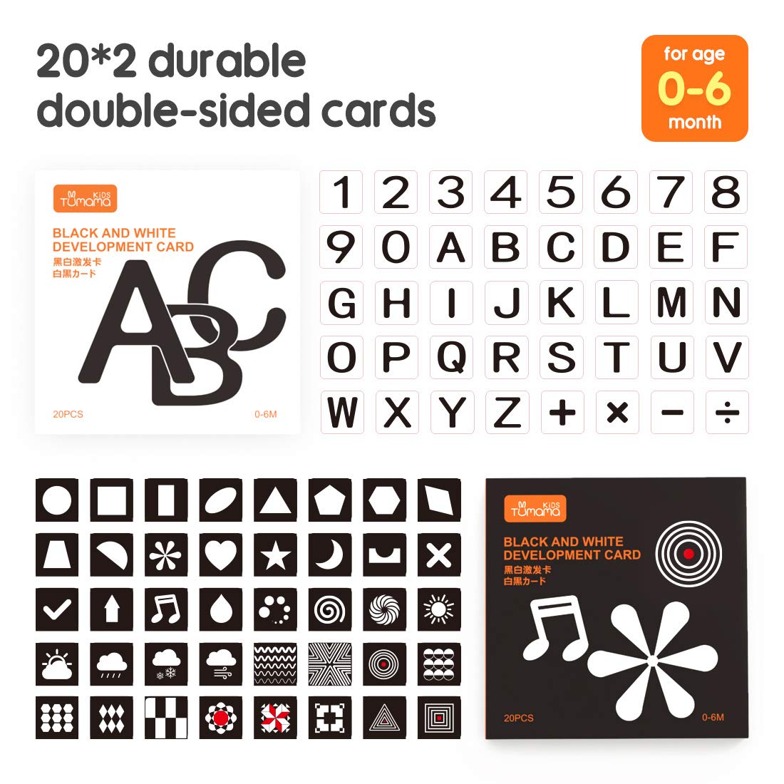 Tumama Baby Black White Flash Cards, High Contrast Visual Stimulation Learning Flashcards, Learning Alphabet Shapes Color Cards For Toddlers, Baby Toys Gift For 0 3 6 9 12 Months(80 Pcs)