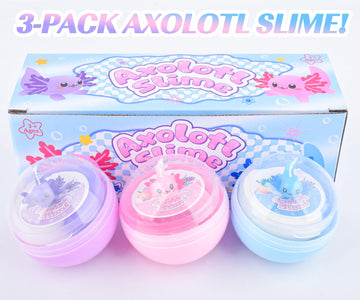 3 Pack Axolotl Slime Kit, Blue Butter, Purple Cloud, Pink Crunchy Slime with Axolotl Charms, Soft, Stretchy, Slime Party Favor f