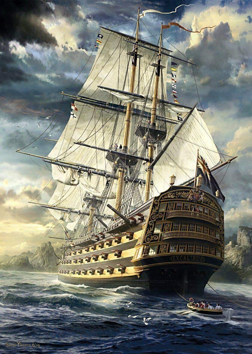 Moruska Sailing Ship Puzzles For Adults 1000 Piece Wooden Jigsaw Puzzle Difficult And Cool- The Age Of Navigation- 1000 Pieces Fantasy Puzzles