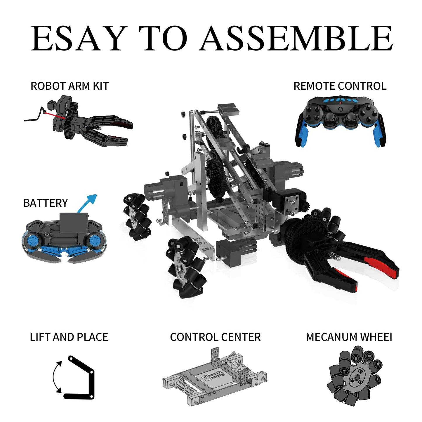 Yazhiyi Robot Arm Building Toys, Flexible Remote Control Robotic Arm With 360 Gripper And Wheels, Stem Educational Birthday Gift