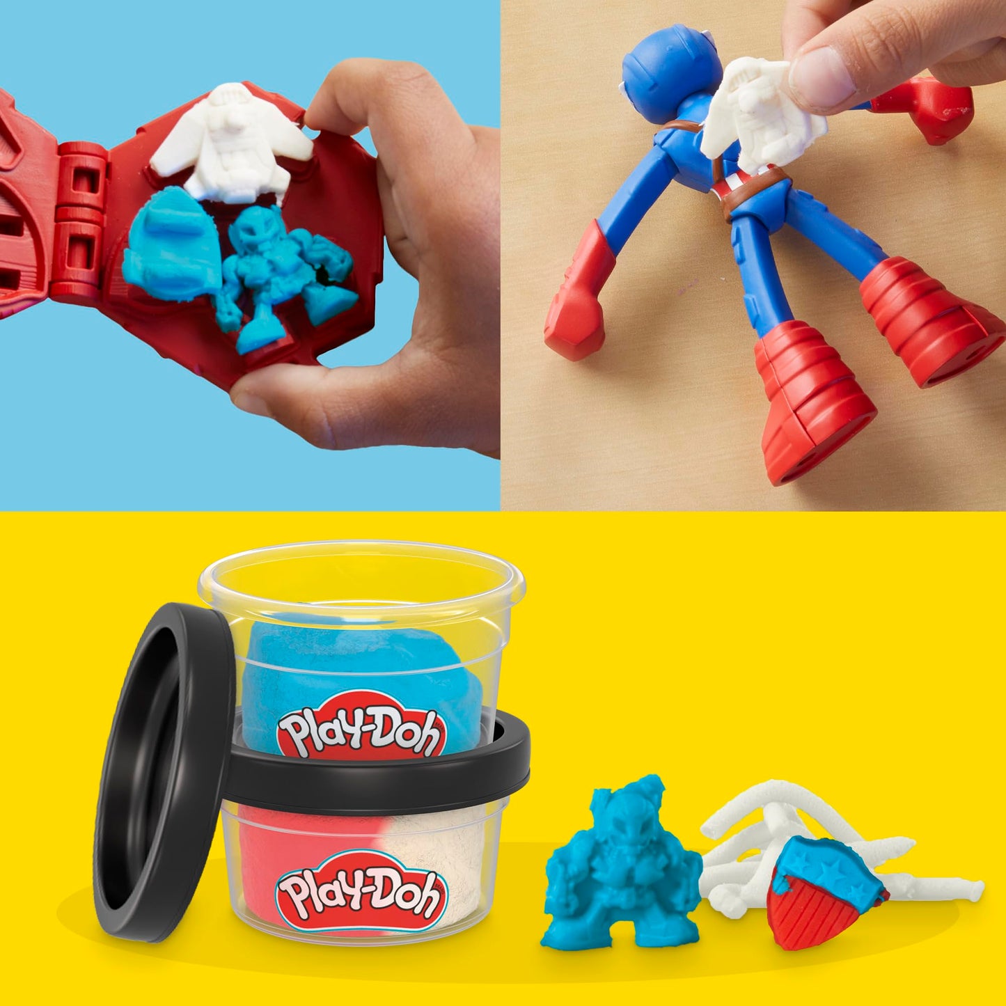 Play-Doh Marvel Captain America Stamping Shield with Bendy Action Figure, Imagination Toys for 4 Year Old Boys and Girls and Up
