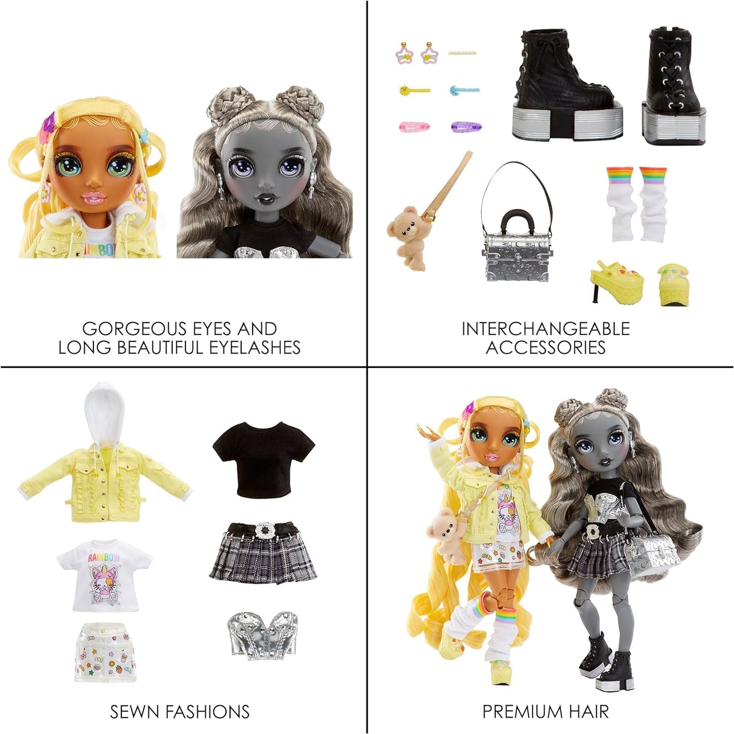 Rainbow High Madison Twins 2-Pack - 11 Inch Plastic Dolls, Yellow & Grey Outfits, Model 592778EUC - Great Gift for Kids & Collectors