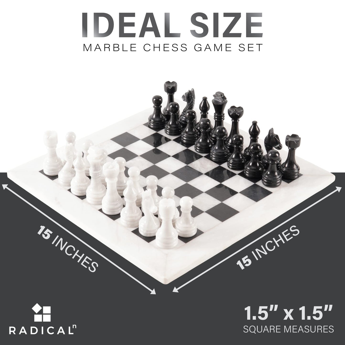 Radicaln Marble Chess Set With Storage Box 15 Inches White And Black Handmade 1 Chess Board With 32 Chess Pieces - Chess Game For 2 Player Board Game Chess Sets For Adults