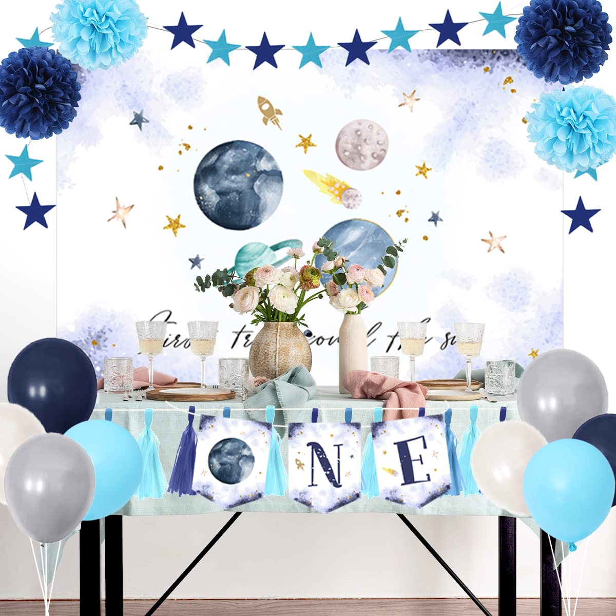First Trip Around The Sun Birthday Decorations Space Theme 1St Birthday Banner Outer Space Birthday High Chair First Birthday De