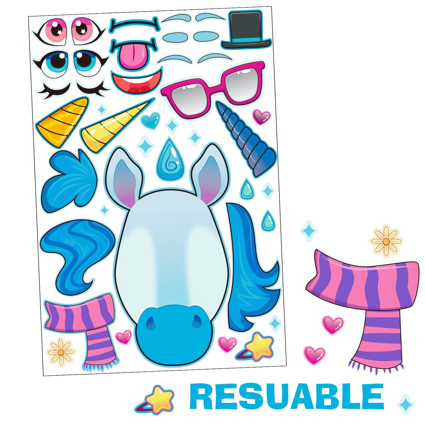 Joyin 36Pcs 9.8'X6.7' Make A Face Stickers For Kids, Make Your Own Unicorn Stickers, Party Favors Kids Crafts, Goodie Bags Stuffers, Classroom Rewards