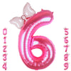 Kwuz 40 Inch Pink Number 6 Balloon with Mini Bow Balloon for Girls 6th Birthday Decorations, Pink Princess Western Cowgirl Theme