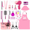 deAO Girls Beauty Salon Set, 32PCS Kids Beauty Salon Toy Kit,Pretend Play Hair Stylist Toy Kit with Hairdryer, Barber Costume Ap