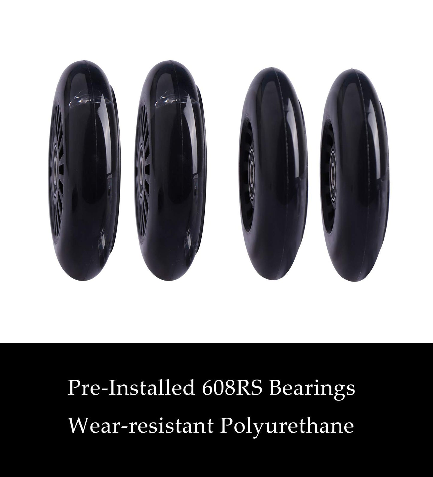 Wiggle Car Polyurethane Replacement Wheels Set (Front,2P Light Up), Swing Car Wheels Pack (Rear,2P Narrower) Upgrade For Ride-On Toys (Black)