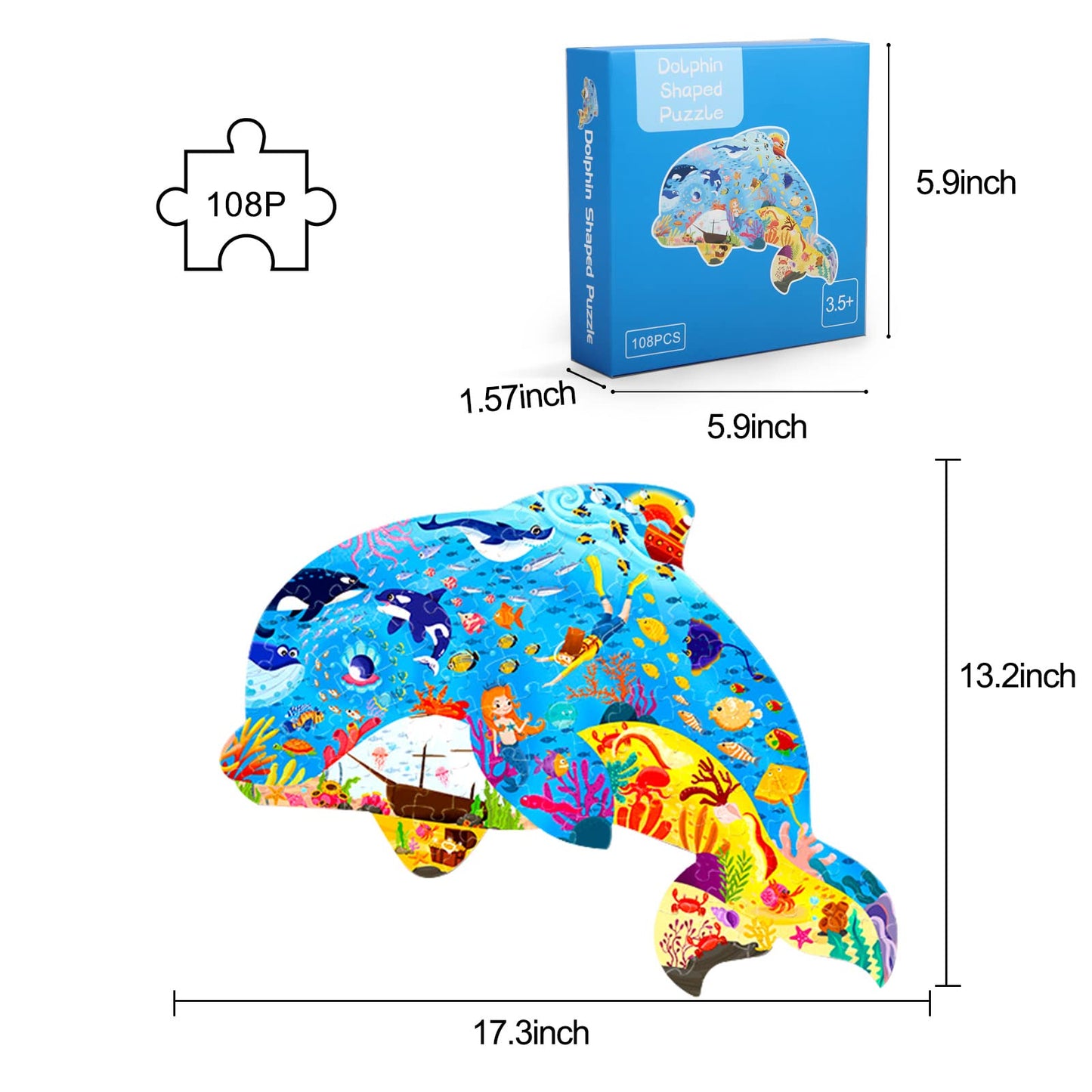 Puzzles For Kids Ages 4-8, 8-10, Dolphin Shaped Jigsaw Puzzles, Sea Animals Puzzles For Children Learning Educational Puzzles Toys For Boys And Girls, Travel Puzzles Toys For Kids