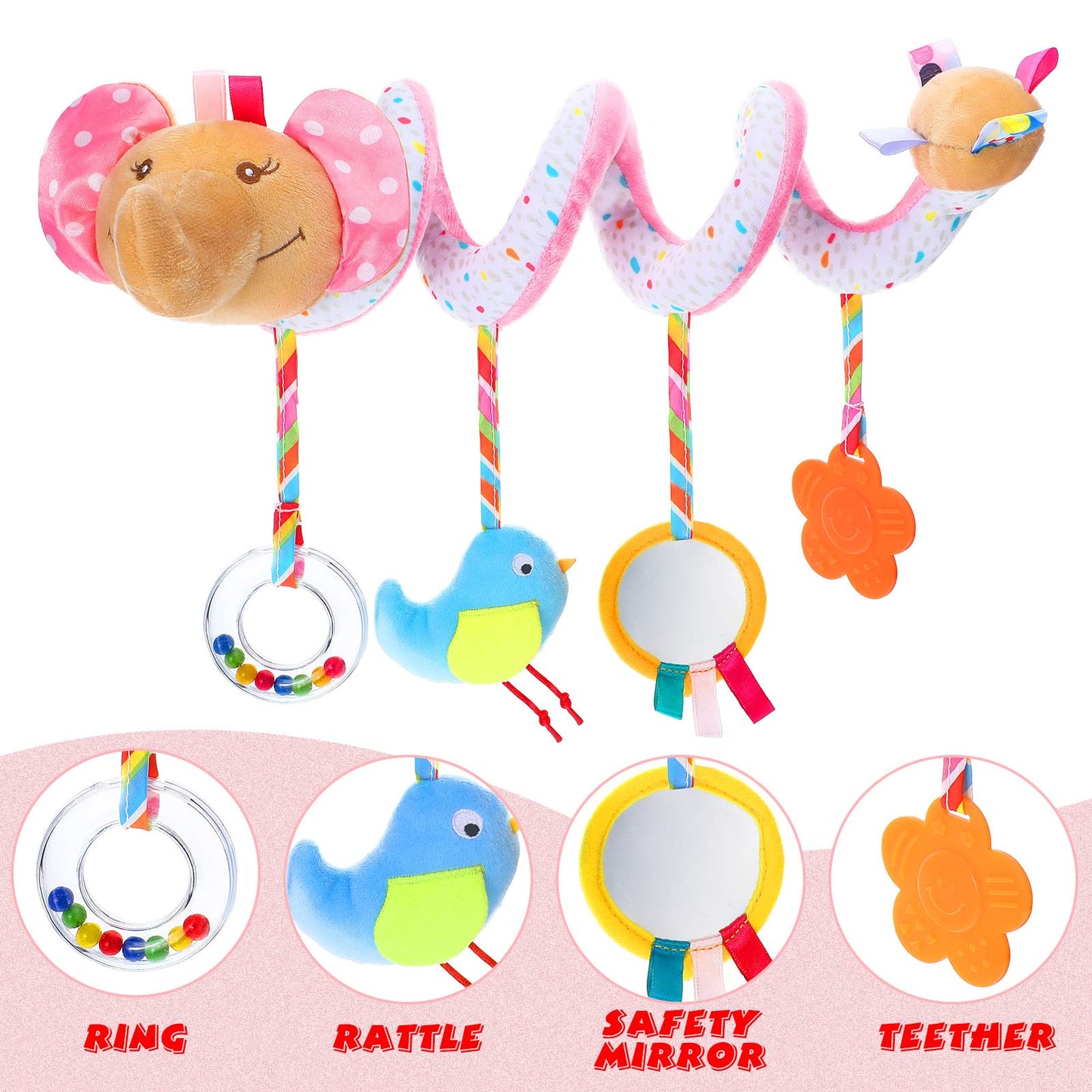 Civaner Newborn Car Seat Toys Stroller Toys For Baby 0-6 Months Infant Activity Spiral Plush Toys Hanging Car Seat Crib Toy For Boy Girls Spiral Hanging Plush Toy Baby Shower Thank You Gift(Delicate)