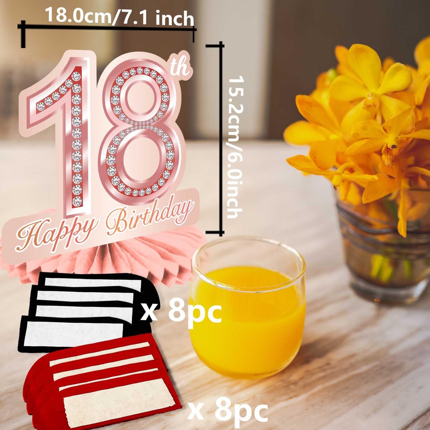 Happy 18Th Birthday Rose Gold Table Honeycomb Centerpieces Balloons Theme Decor Table Decorations Table Toppers For Girls Women Sweet Princess 18 Years Old Pink Birthday Party Bday Supplies Ornament