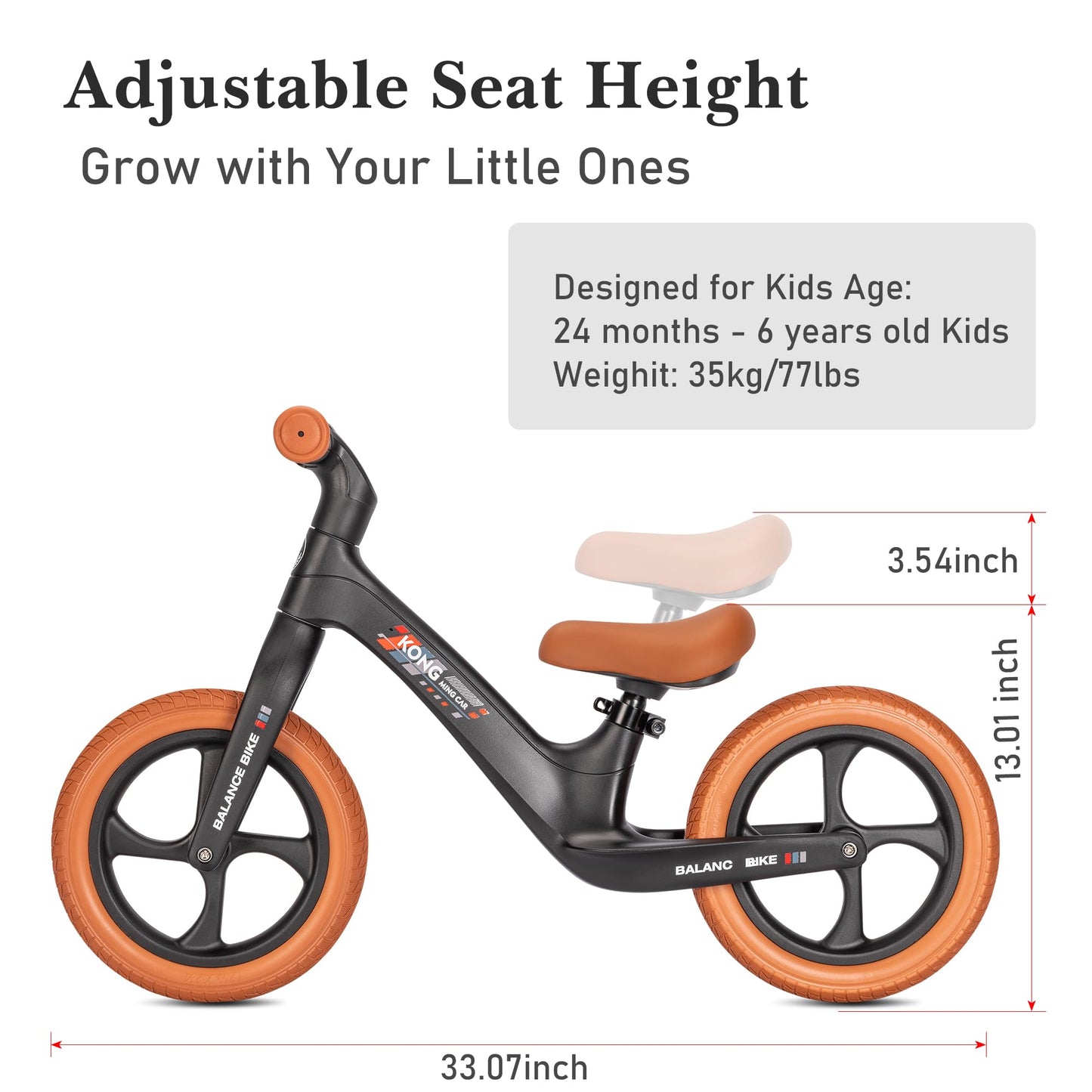 Kong Ming Car Toddler Balance Bike 2 Year Old, 12 Inch Balance Bicycle For Kids 24 Months To 6 Years, Push Bicycle With Footrest