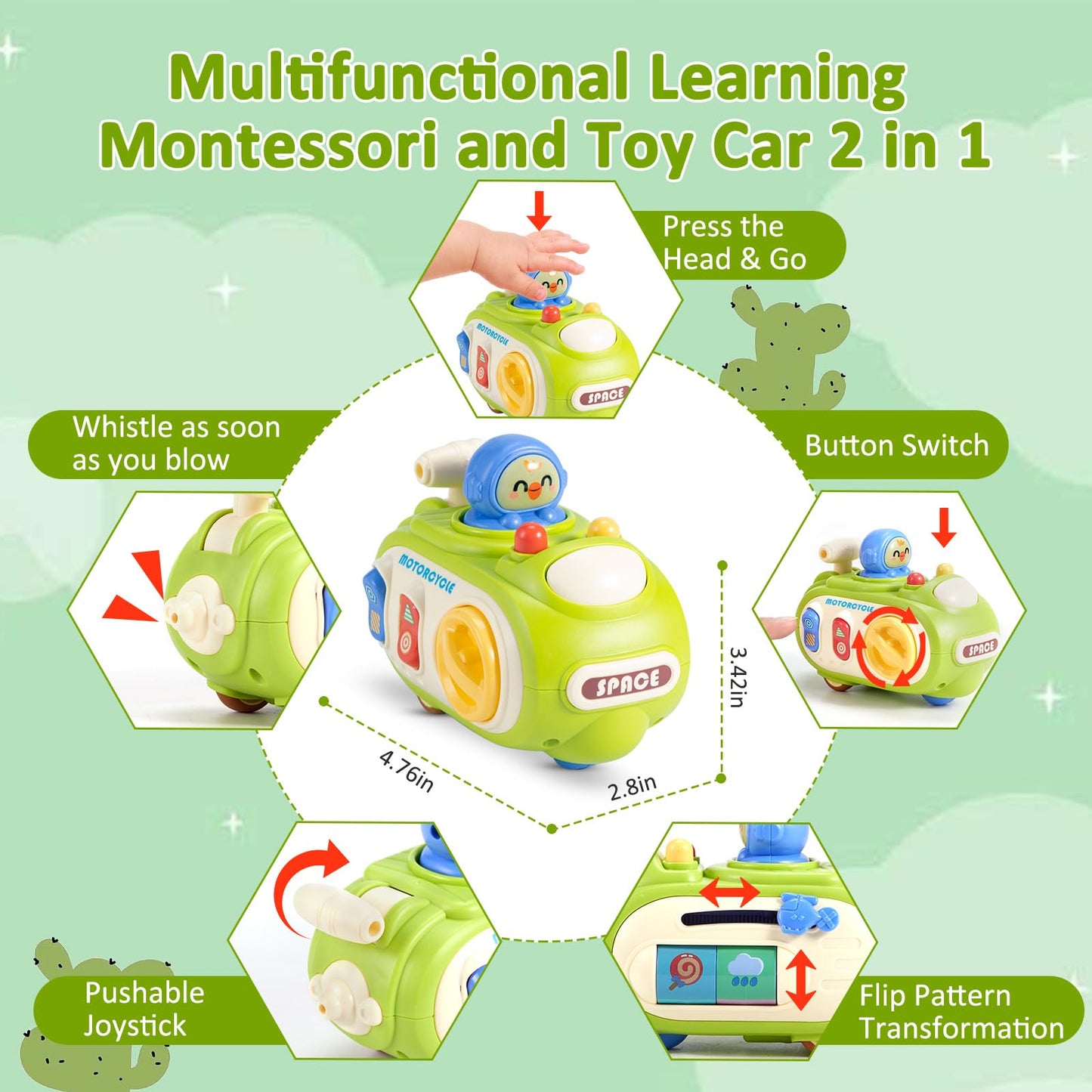 Vomii Montessori Toddler Toys, Sensory Press And Go Toy Car For Toddlers, Travel Activities Busy Cube Toys For Learning Fine Mot