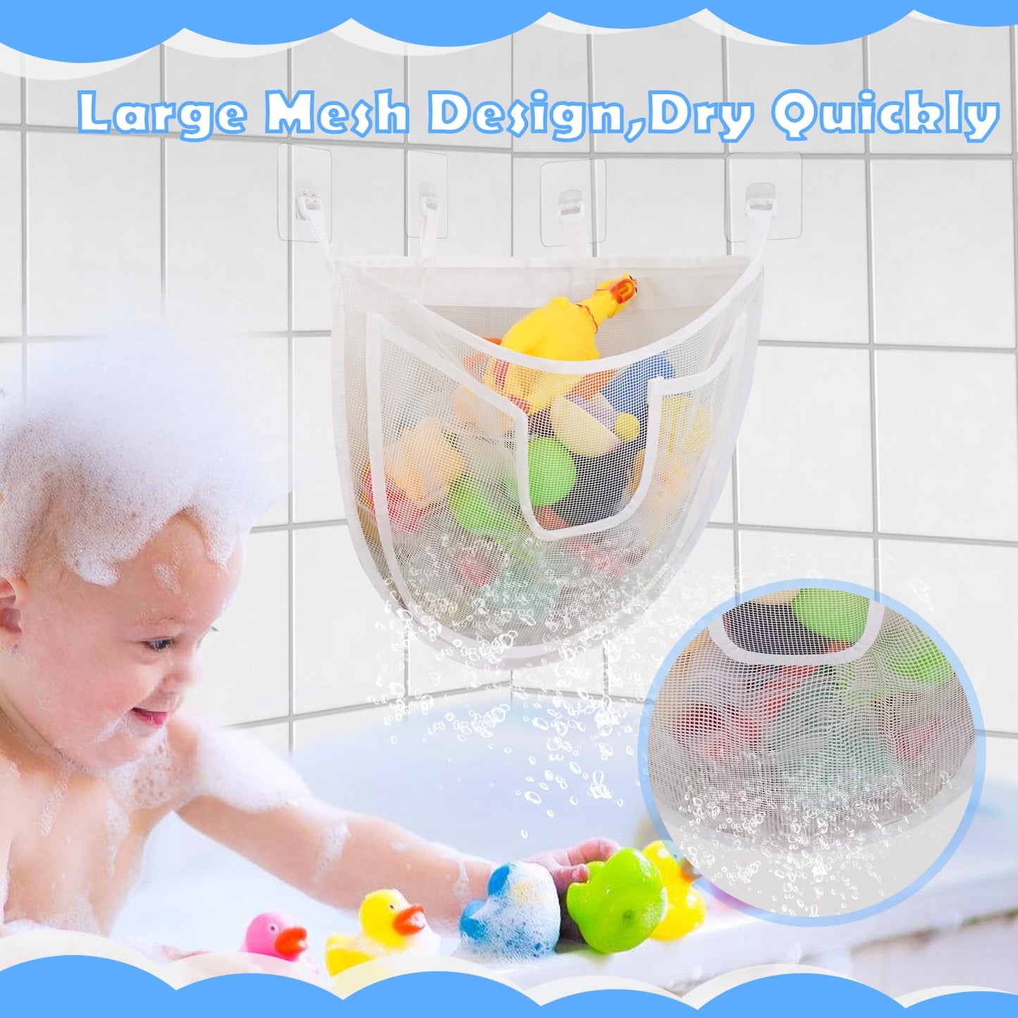 Docmon Bath Toy Storage, Large Capacity Bath Toy Holder With Buttom Zipper, Quick Release Bathtub Toy Storage With Large Pocket,