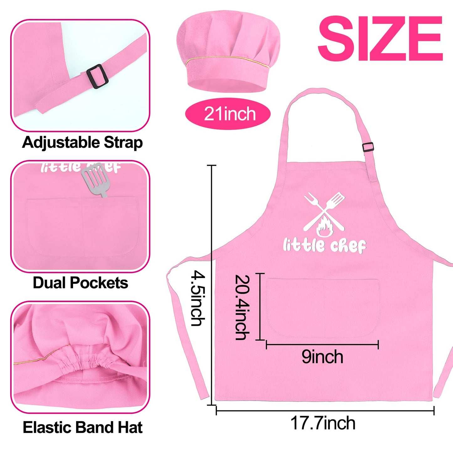 Kids BBQ Grill Playset with Coooking Apron Hat Toddler Girl Pink Kitchen Toy Ages 2-4 3-5 4-8 Pretend Smoke Sound Light Outdoor
