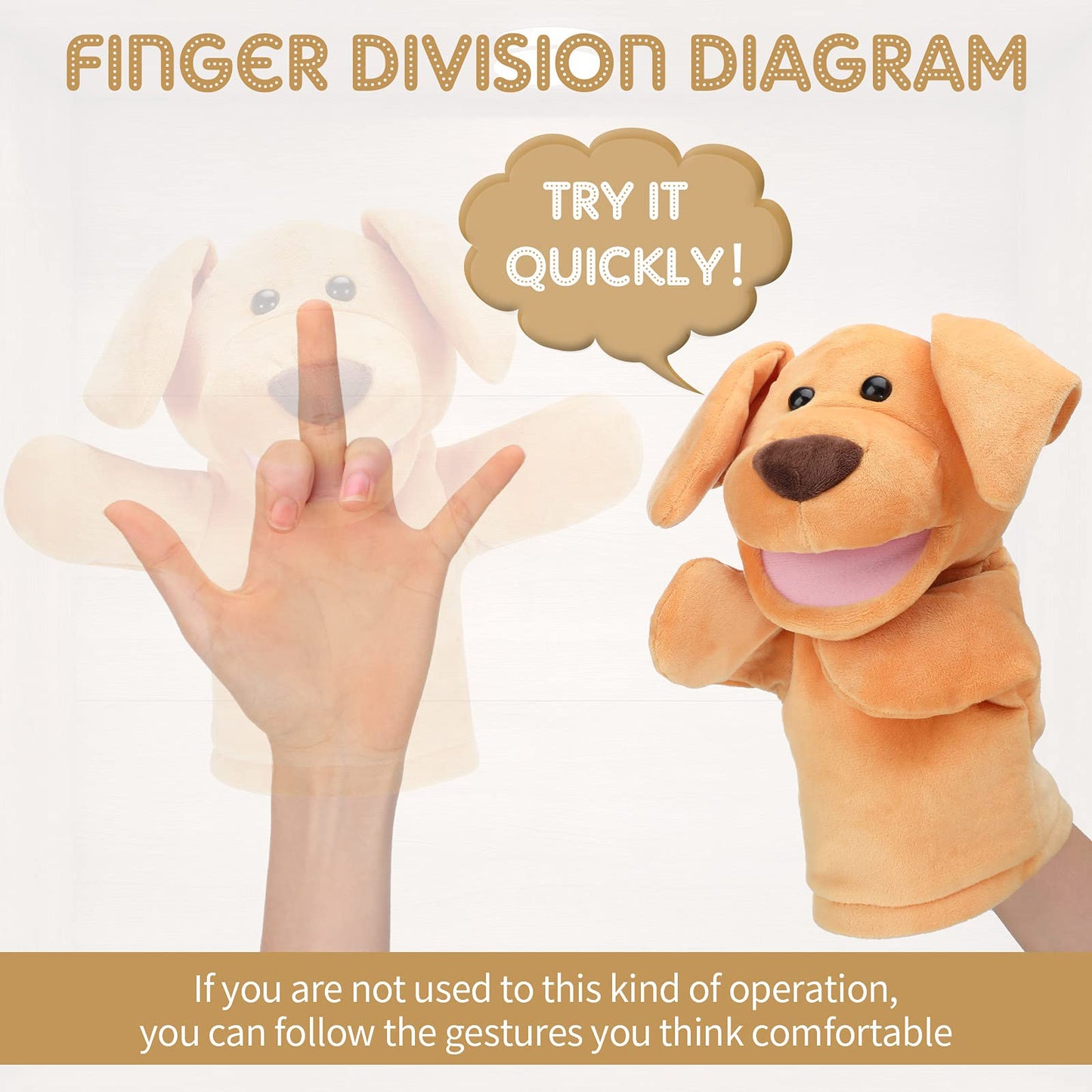 Zomiboo Hand Puppets Soft Animal Hand Plush Toy With Movable Mouth Imaginative Pretend Play Stocking Storytelling Interactive Toy (Dog)