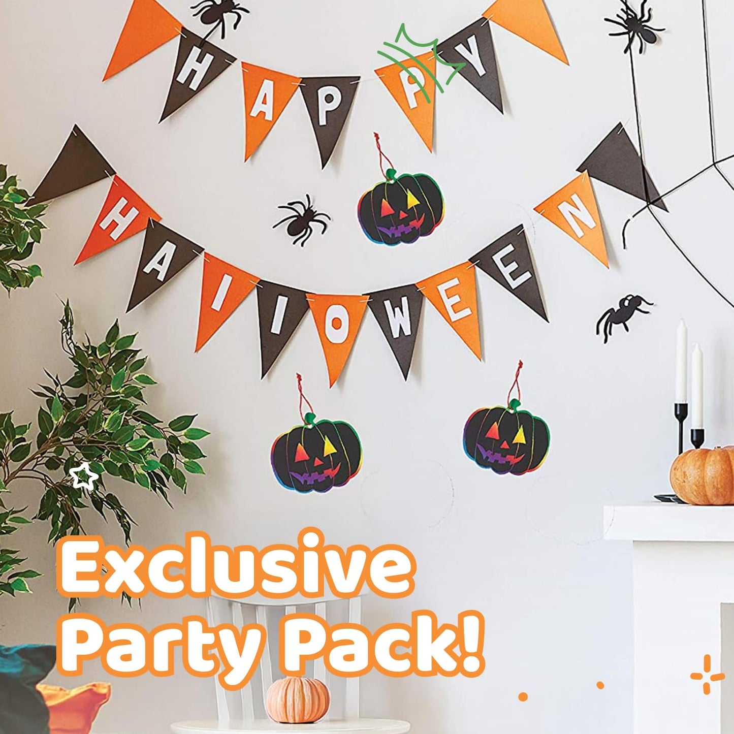 Neliblu Halloween Scratch Art Trick or Treat Paper Crafts Kit Bulk Pack of Halloween Pumpkins with Magic Rainbow Colors - 24 Pum