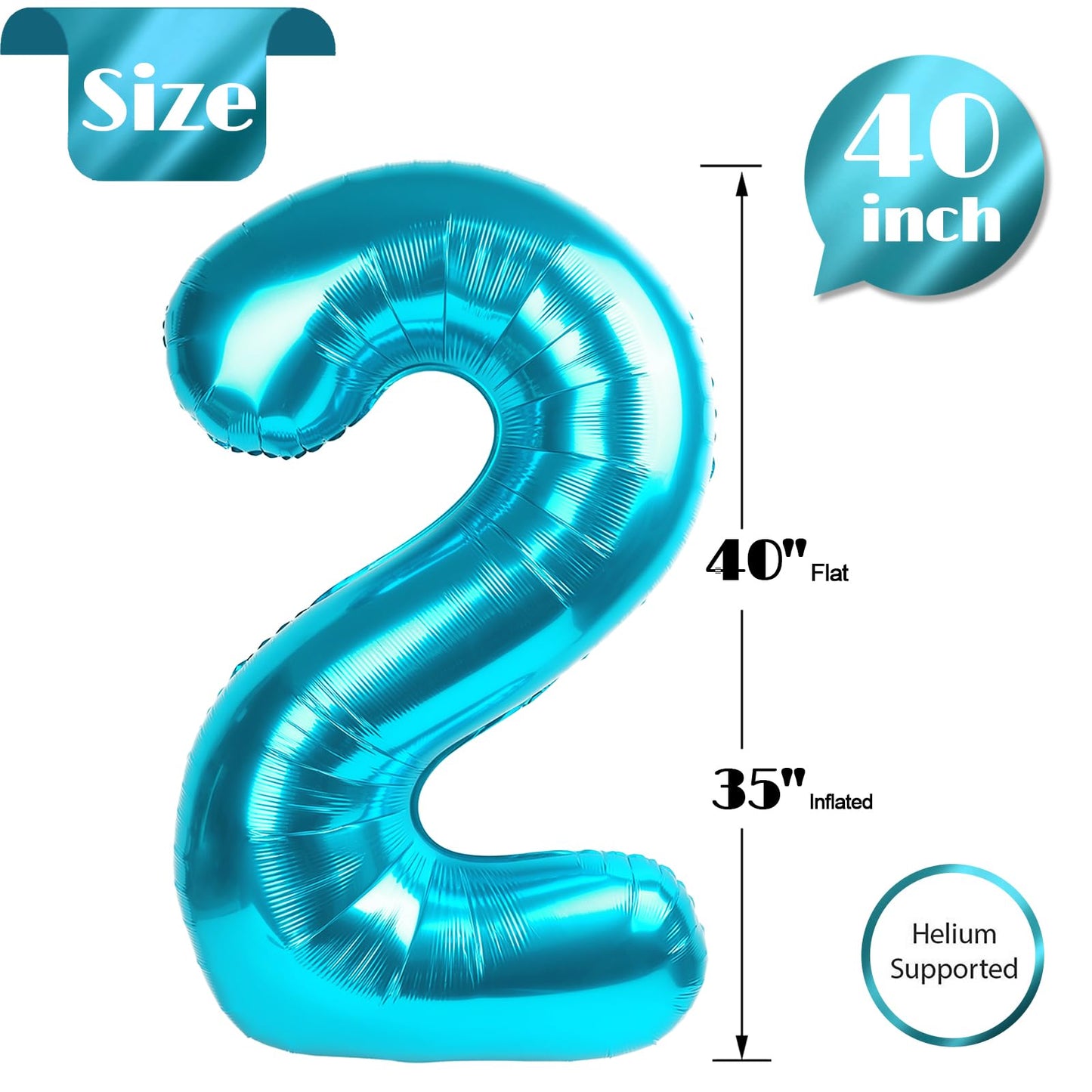 2 Balloon, Blue Number Balloons 40 Inch, 2Nd Balloon Number Birthday Decorations, Two Second Birthday Party Supplies, Number 2 B