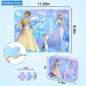 Puzzles For Kids Ages 4-8,Kids Puzzles In A Metal Box,Winter Princess Puzzles,Children Boys Girls Learning Educational Puzzles P