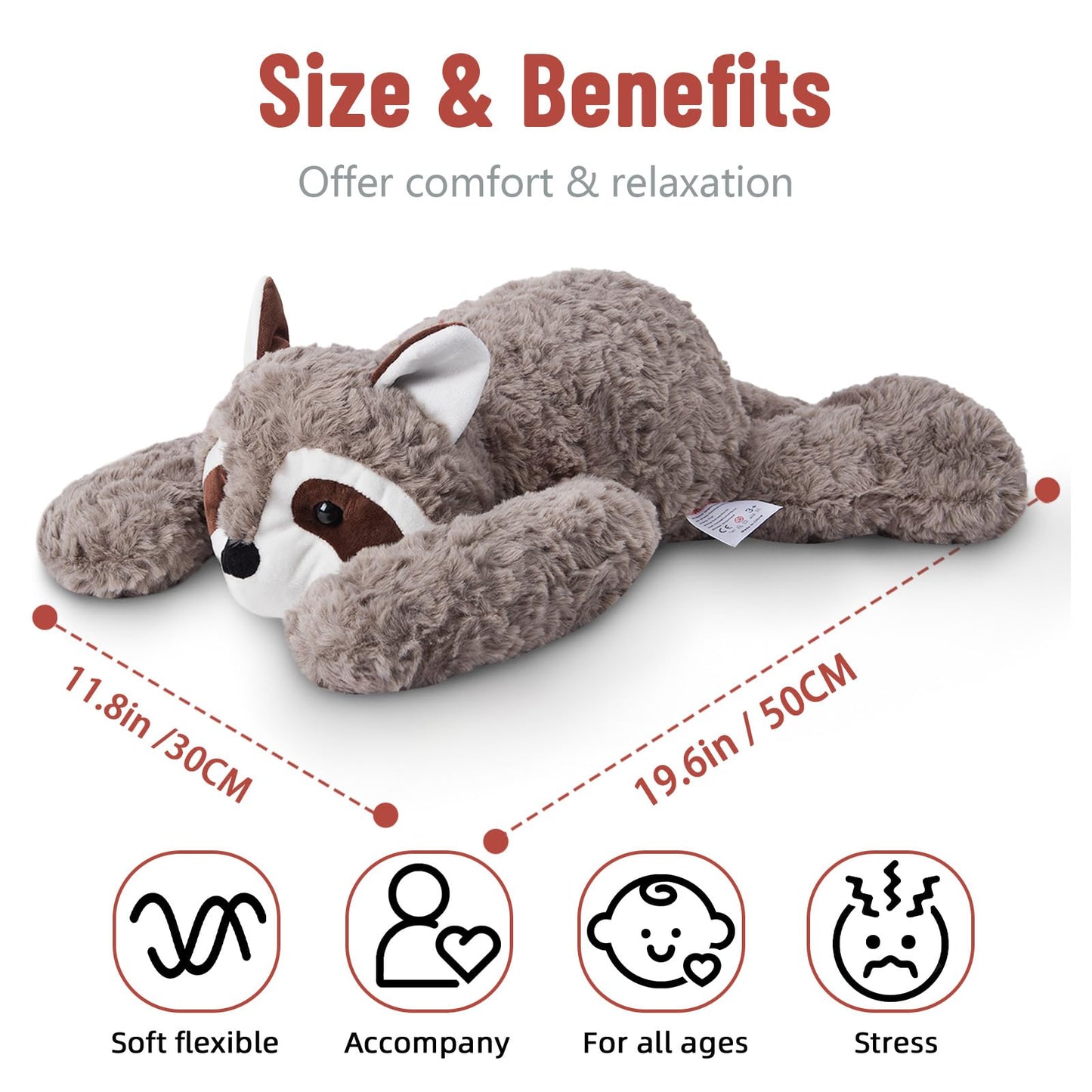 Niuniu Daddy 20'' | 3.3 Pound Weighted Stuffed Animals For Kids, Fluffy Raccoon Sensory Plush Animal Toy For Sleeping Hugging, C
