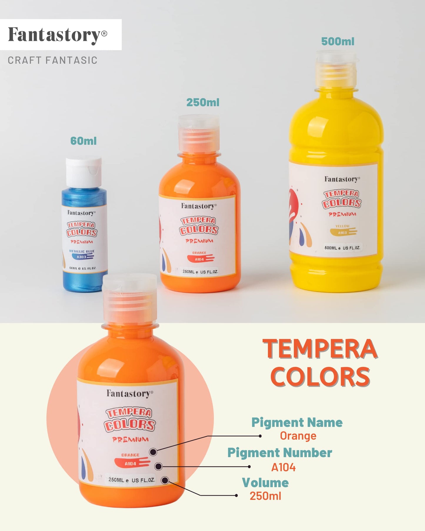 Fantastory Tempera Paint For Kids 12 Colors (8.4 Oz Each) Washable Tempera Paint, Kids Poster Paint Sponge Painting, Non-Toxic K