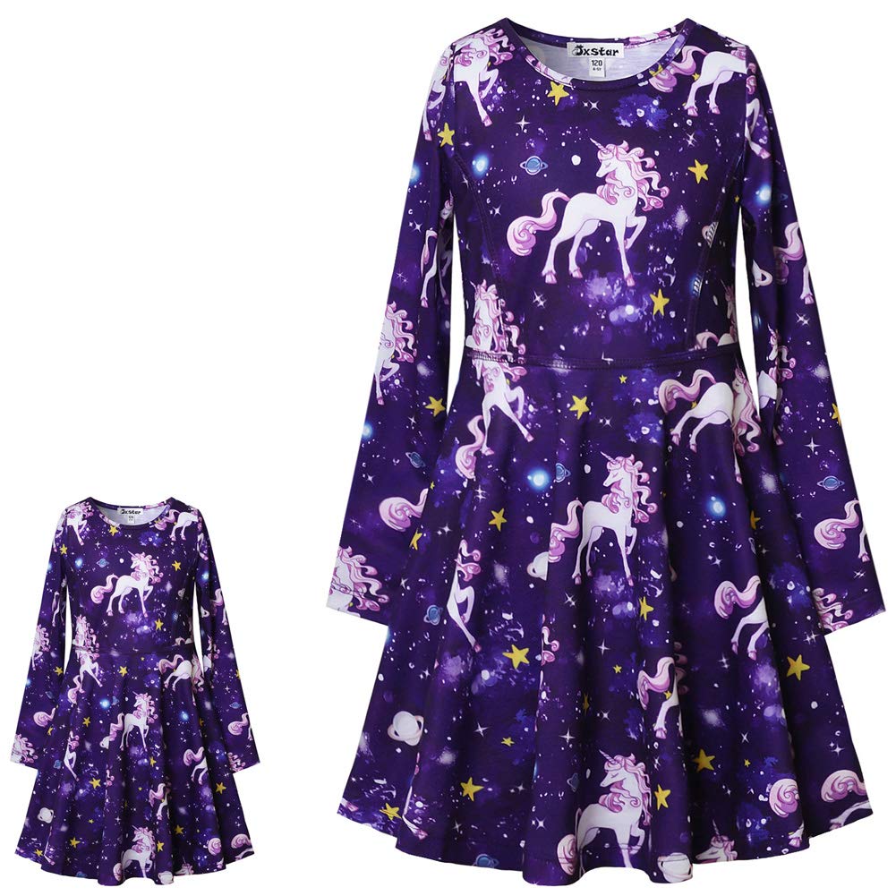 America Doll & Girl Matching Dresses Star Unicorn Clothes Outfits Long Sleeve 8-9 Years