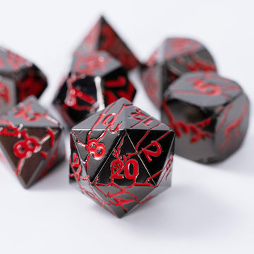 DND Metal Dice - Dark Abyss Metal Dice with Red Cracks - Polyhedral Dice Set for RPG D&D Dice with Cracks - Beautifully Detailed