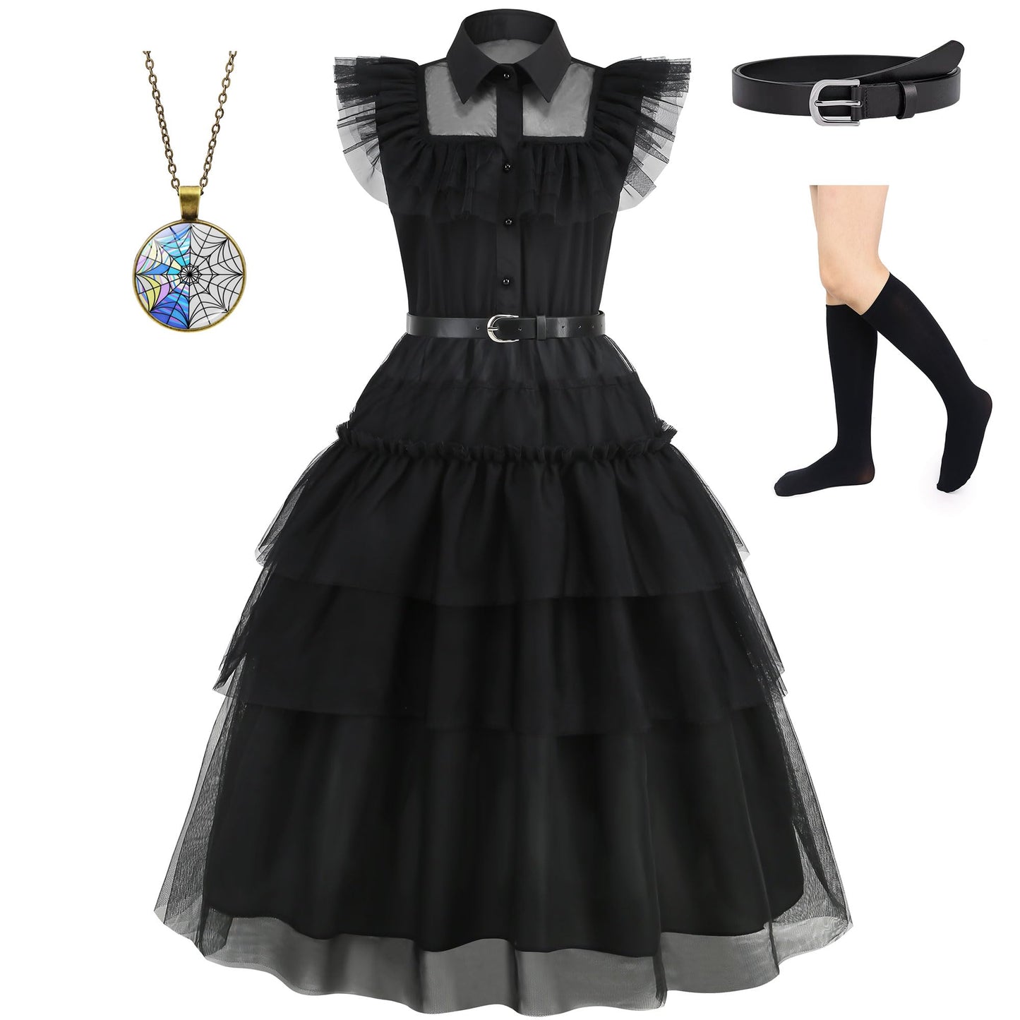 Lauphie Black Wednesday Addams Costume Girls Dress Kids Family Costumes Halloween Costumes Cosplay Party Dress 4-13Y