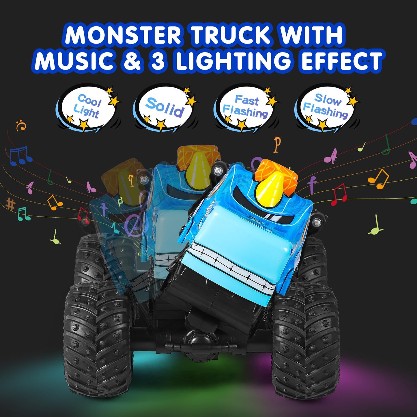 DYODYORC Remote Control Car, 2.4Ghz All Terrain Pony Monster Truck Toys, RC Truck with Music, 3 Lighting Effects, 360 Stunt Capa