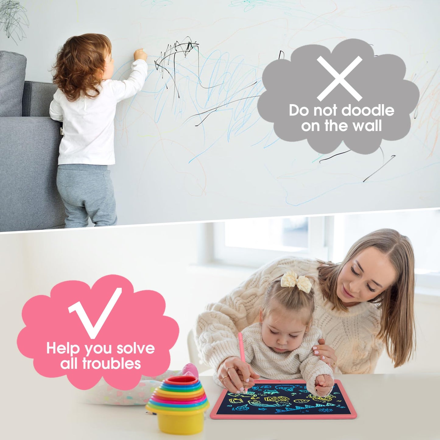 Lcd Writing Tablet For Kids, 15 Inch Colorful Drawing Doodle Board, Learning Educational Drawing Pad Toys For Kids, Christmas Bi