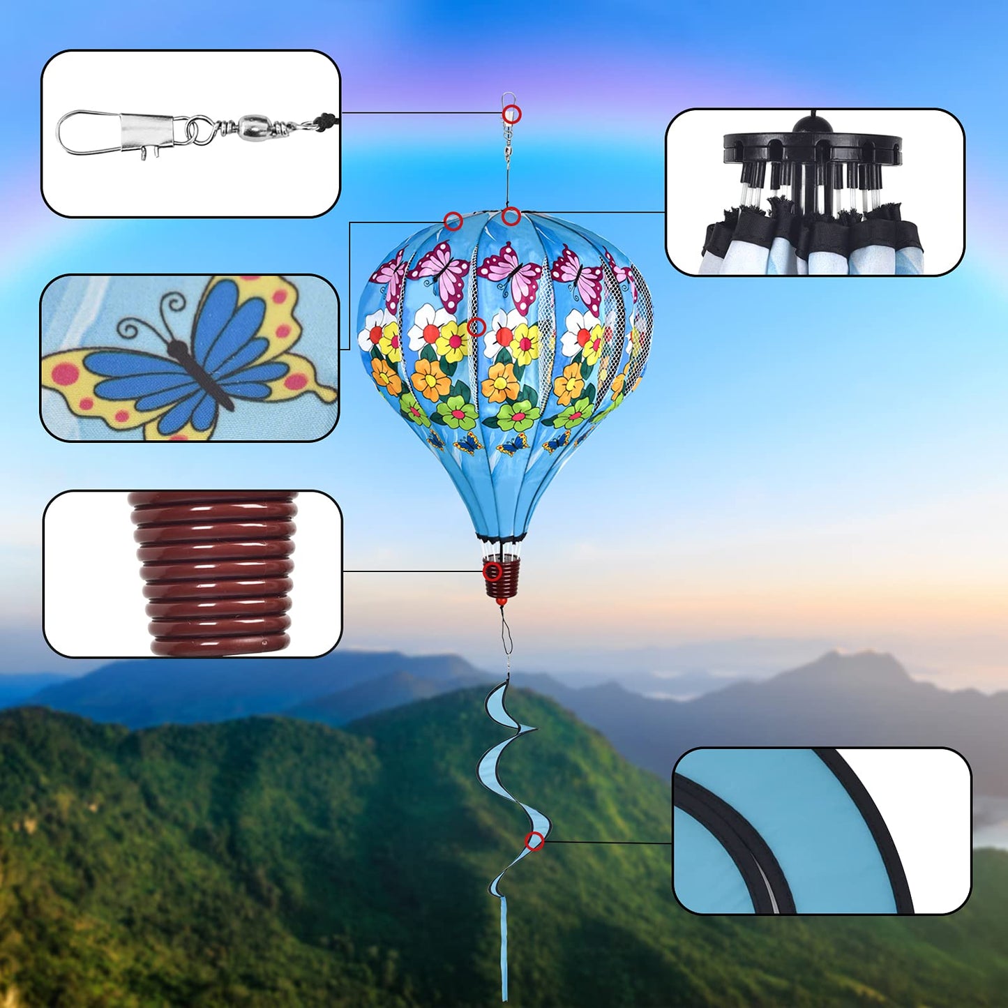 Giant Butterfly Hot Air Balloon Garden Wind Spinners Large Pinwheels Whirligigs Windmill Toys For Kids Yard Decor Lawn Decoratio