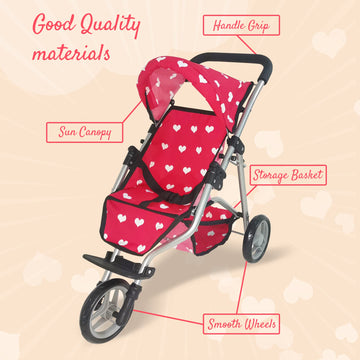 Baby Doll Stroller For Dolls | Play Toy Doll Stroller For Toddlers 3 Year Old Girls Gift | Push Pram Baby Stroller For Dolls, Babydoll Stroller Jogger Baby Carriage For Dolls (Pink Hearts Pattern)