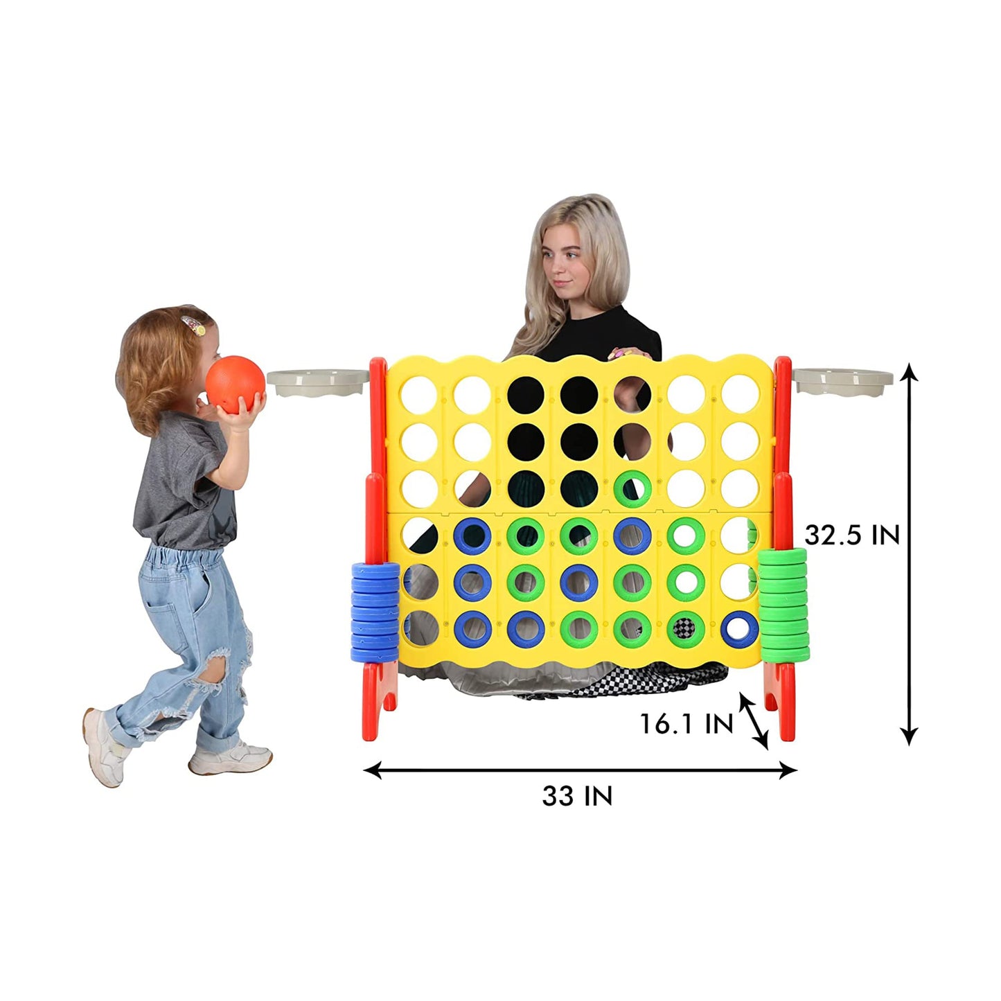 Sdadi Giant 33 Inch Easy Set Up Durable 4 In A Row Hoop Connect Strategy Game And Basketball Family Fun Board For Kids And Adult