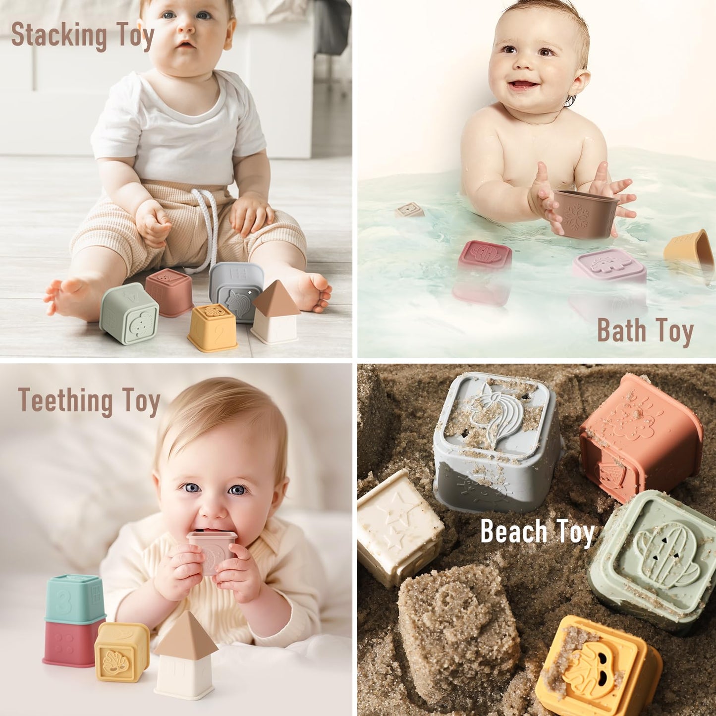 Yiveko Baby Stacking Cups Toy, Silicone Stacking Tower, Silicone Soft Teething Toy Educational Baby Toys, Baby Building Toys Blo